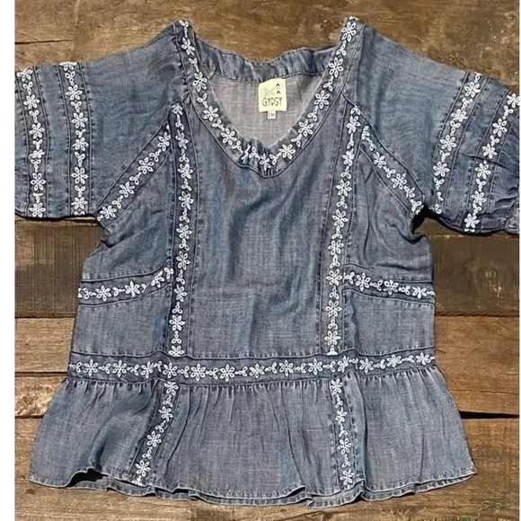 Jaded Gypsy Tops - Jaded Gypsy Patchwork Skies Embroidered Top